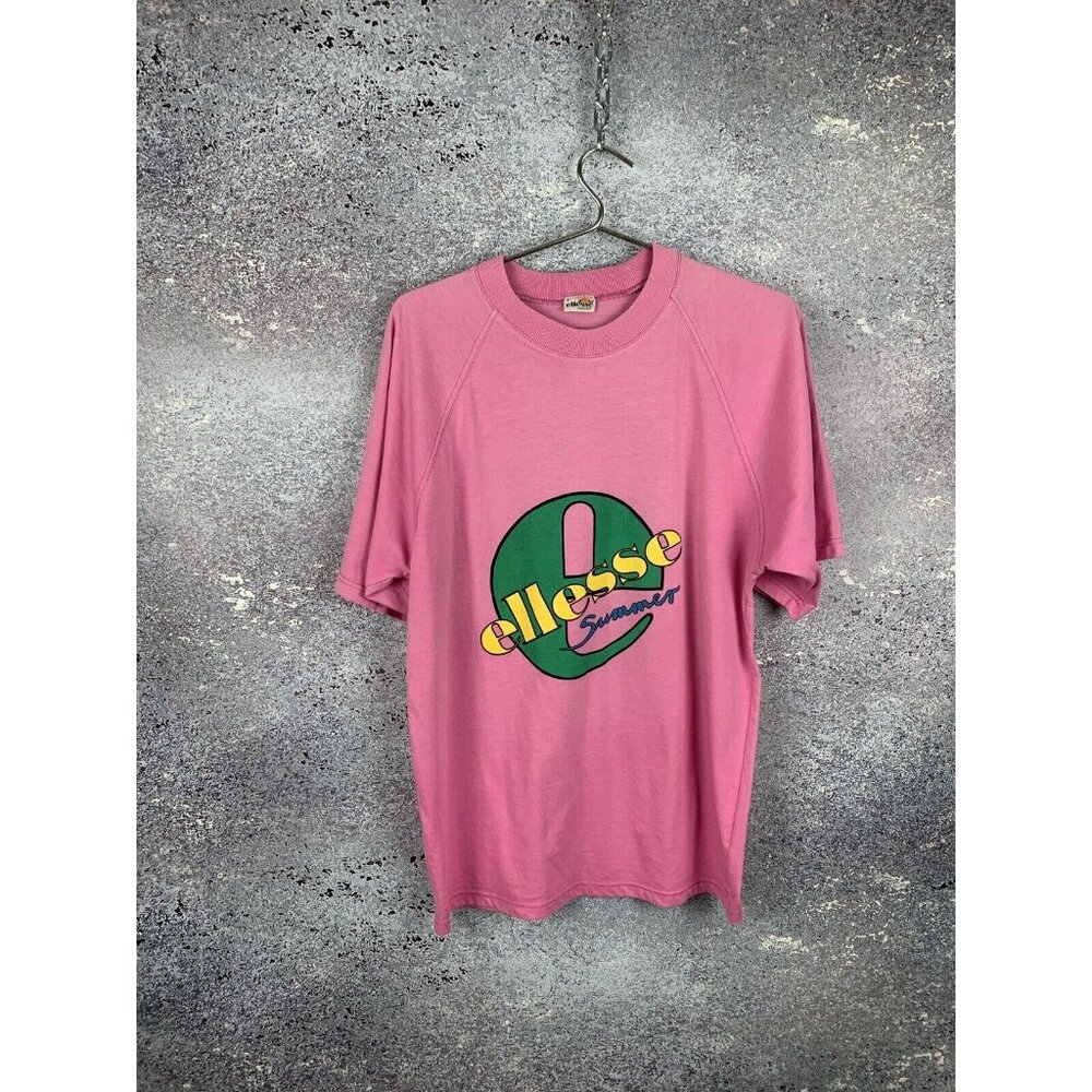 ELLESSE VINTAGE MEN’S PINK T SHIRT BIG LOGO SIZE S OVERSIZE